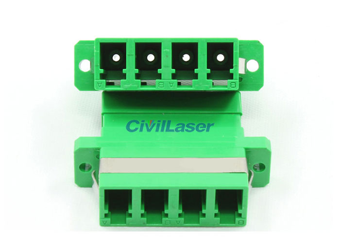 LC APC Connector Four Core Plastic Green Fiber Optic Adapter